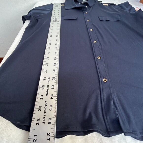 Carmen Woman Navy Blue Button-Up Shirt With Gold Accents 3/4 Sleeves Size 1X - Picture 7 of 7